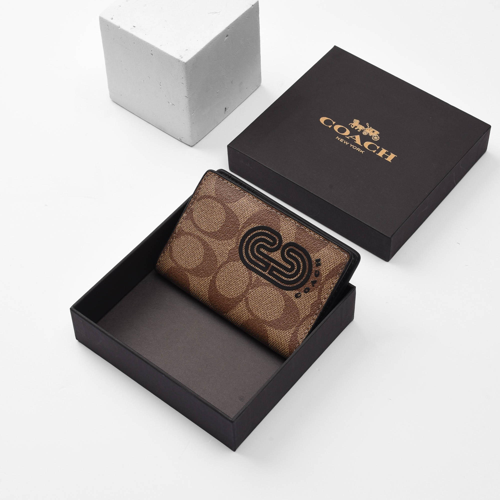 COACH C LOGO CANVAS CARD WALLET - BEIGE
