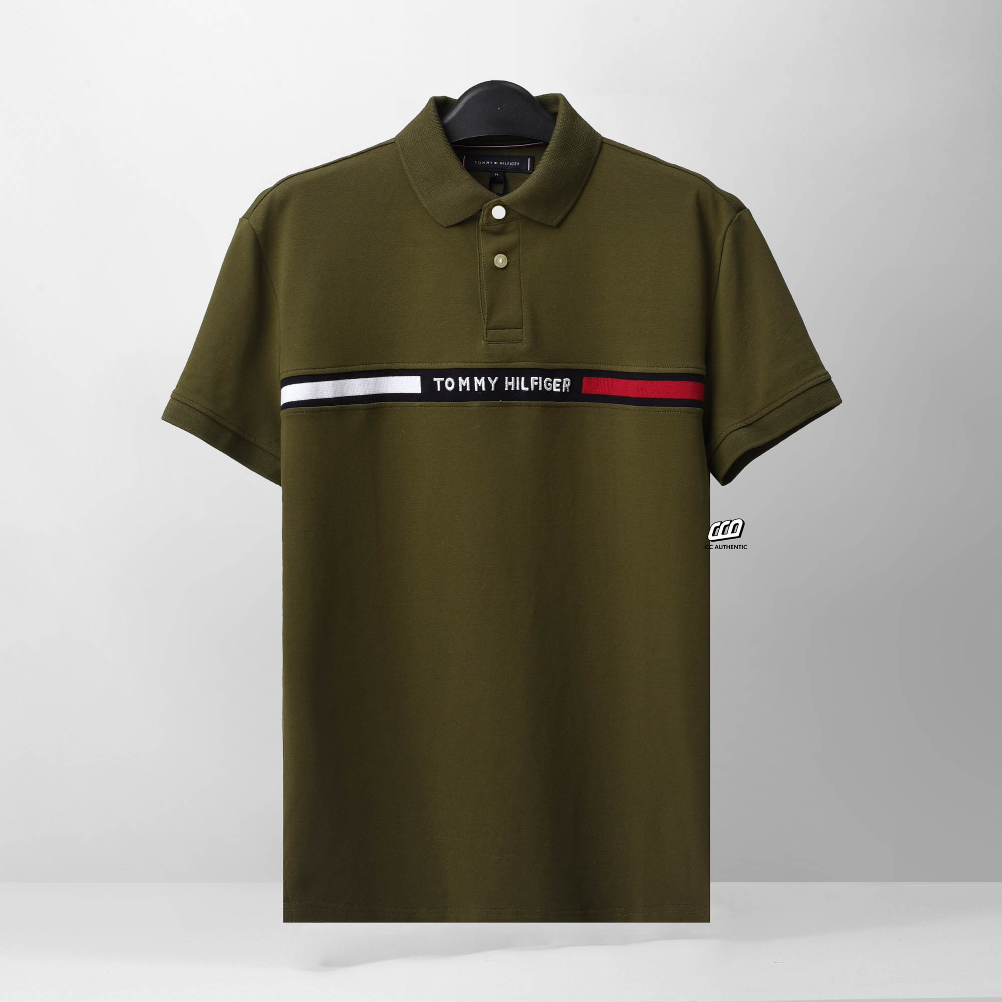 TOMMY HILFIGER EMBROI SIGNATURE LOGO POLO SHIRT - OLIVE