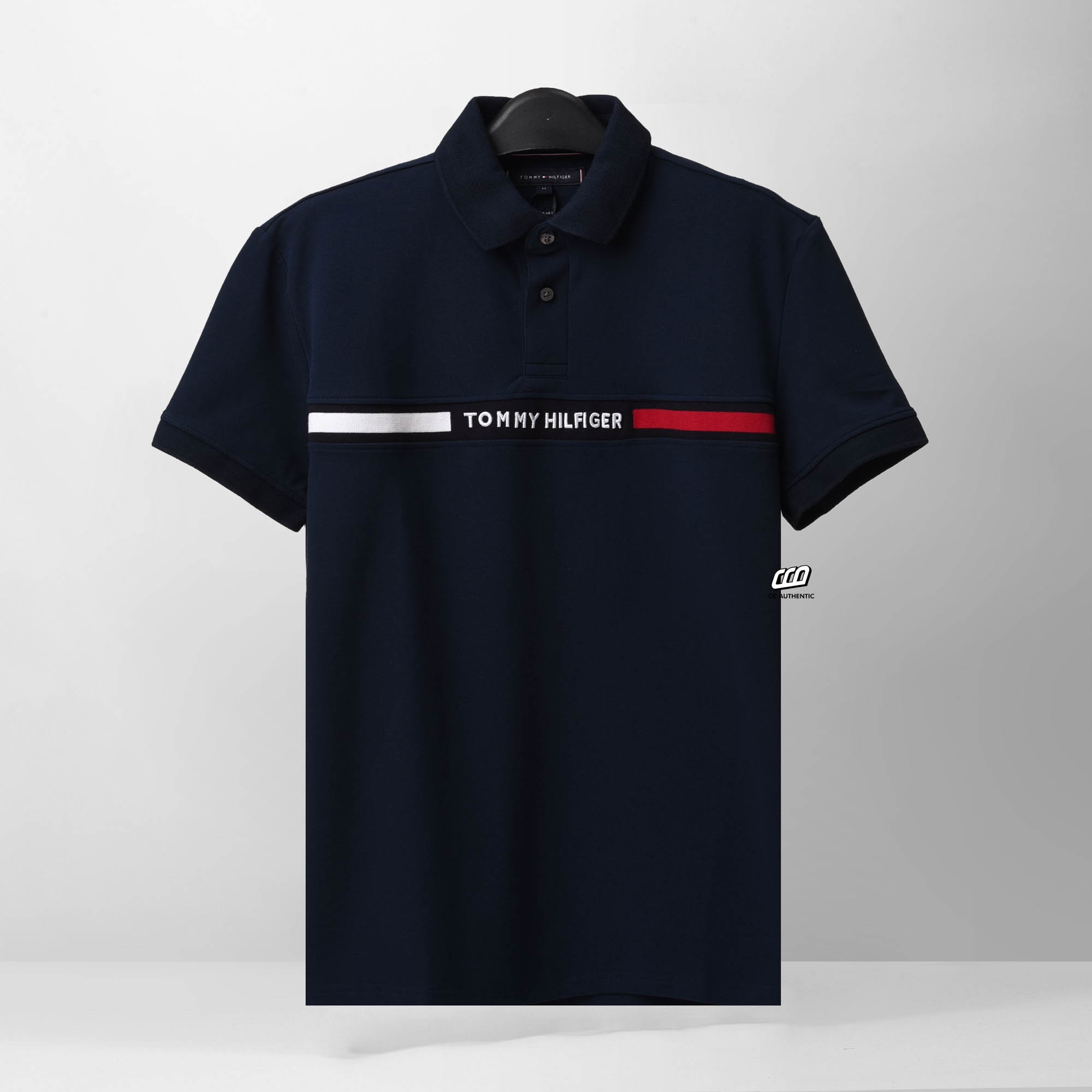 TOMMY HILFIGER EMBROI SIGNATURE LOGO POLO SHIRT - NAVY