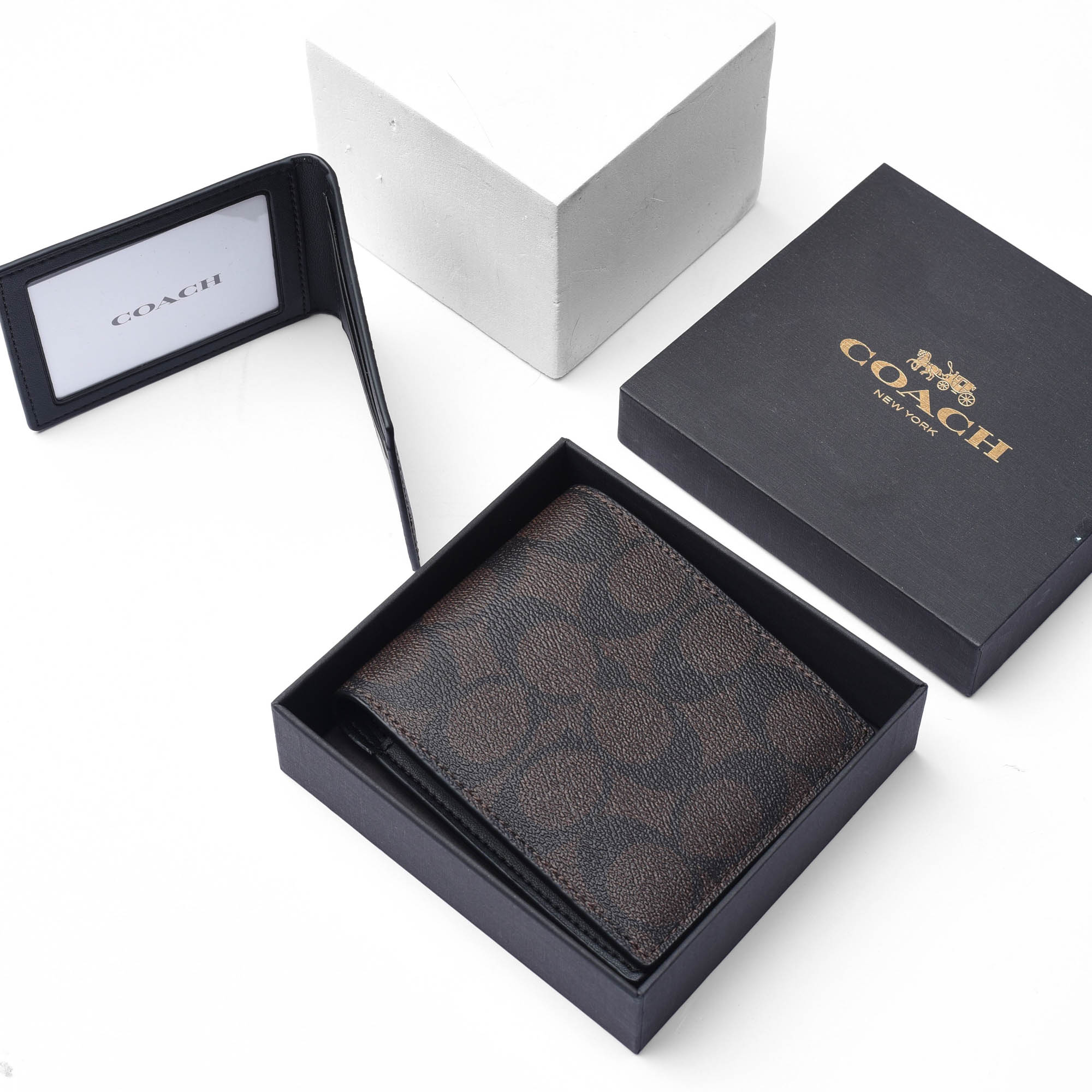 COACH PEANUT SIGNATURE DOUBLE WALLET - BROWN