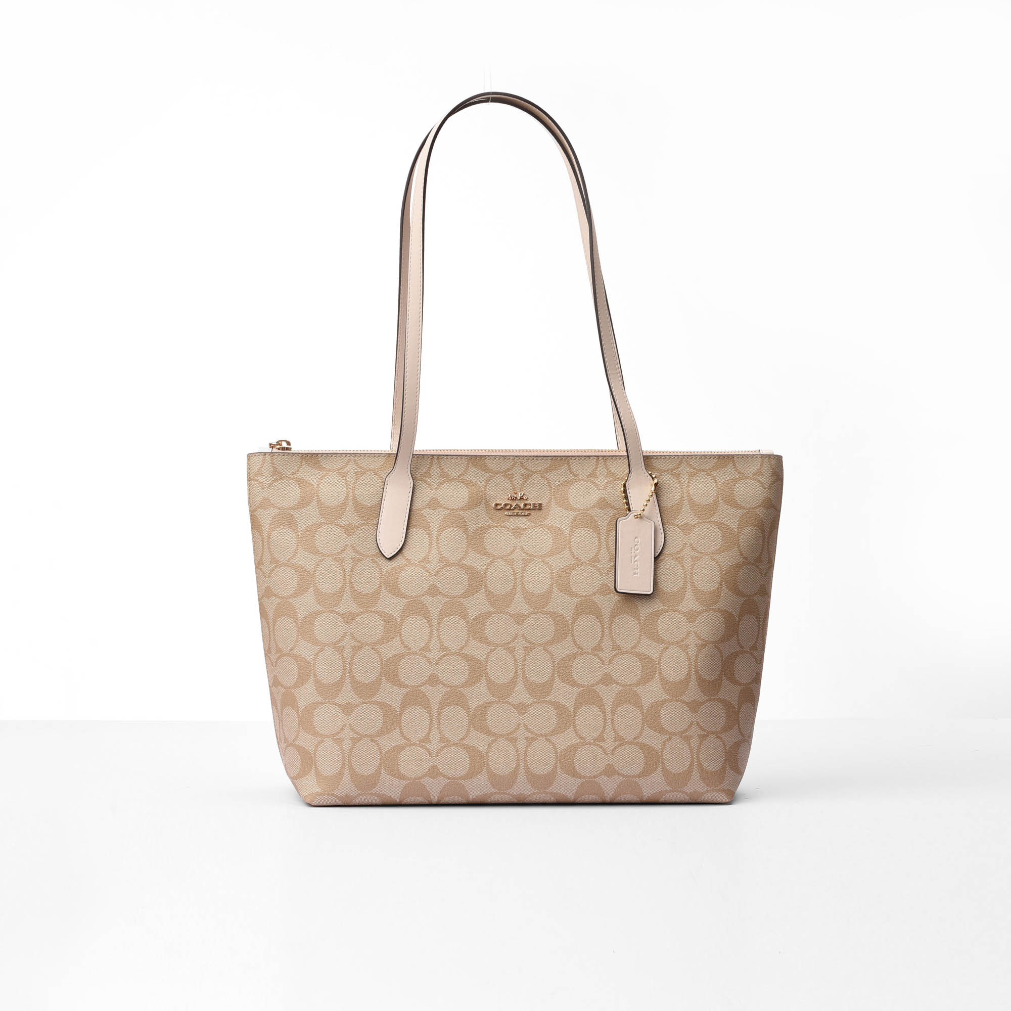 COACH SIGNATURE CANVAS ZIP TOTE BAG - SAND
