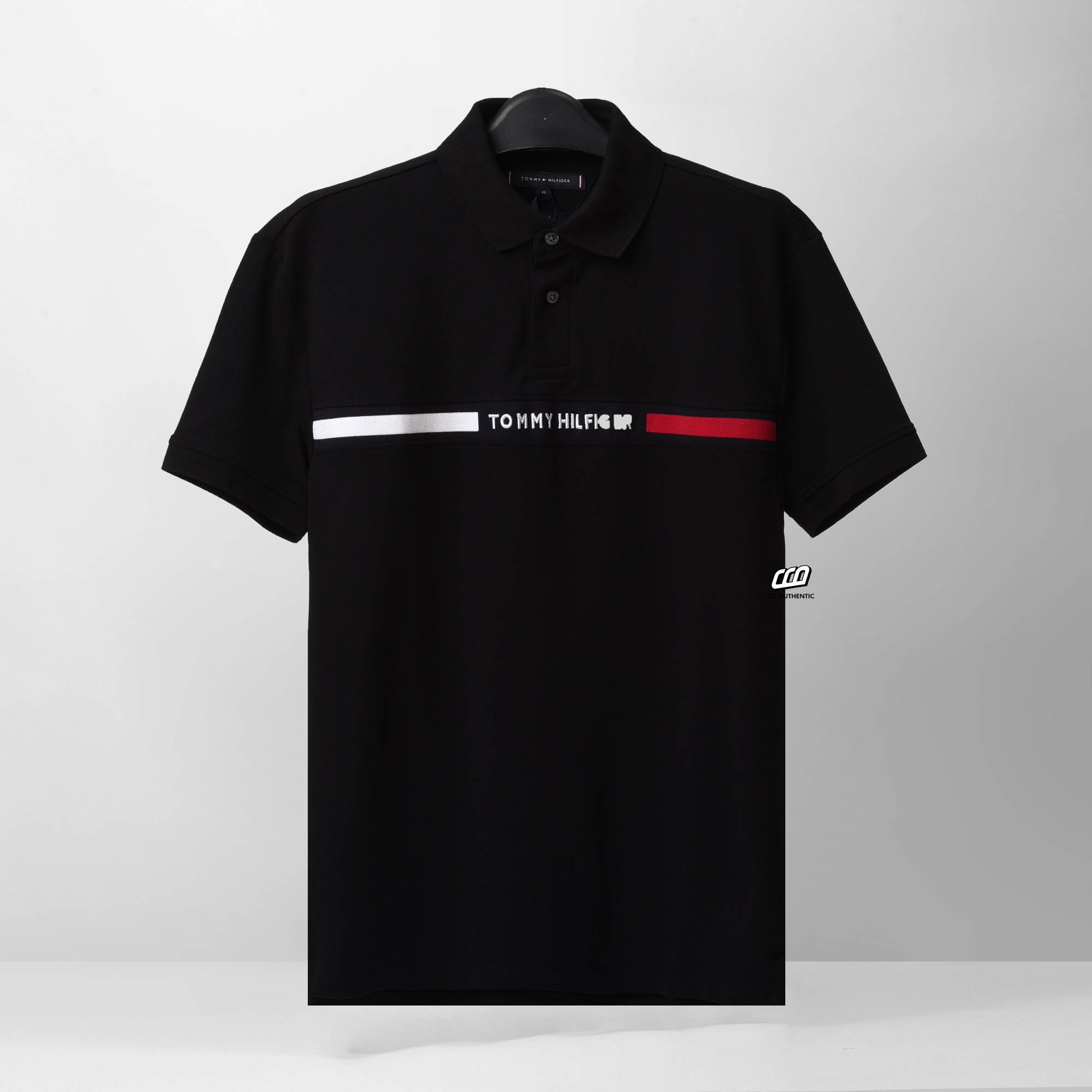 TOMMY HILFIGER  EMBROI SIGNATURE LOGO POLO SHIRT - BLACK