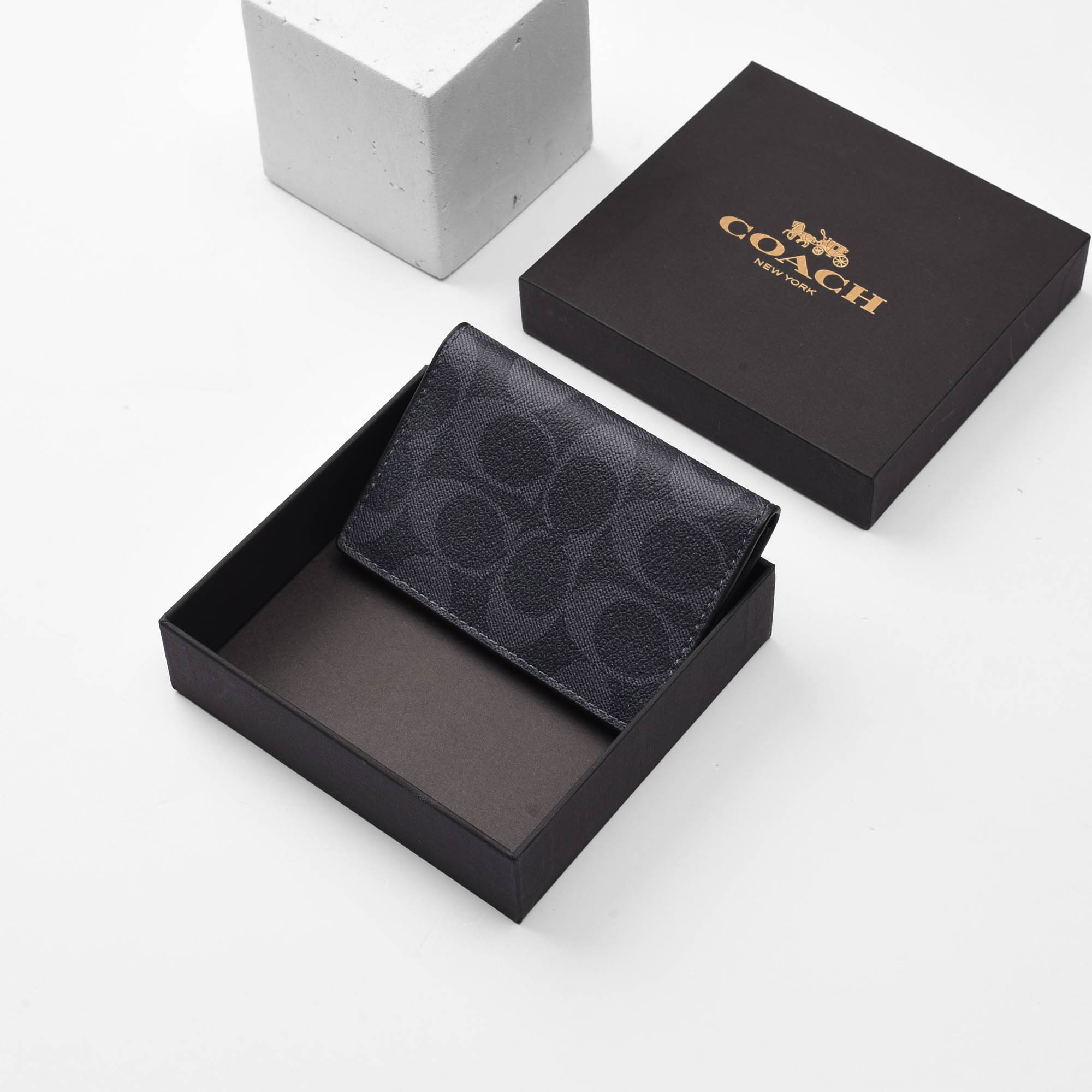 COACH SIGNATURE CANVAS CARD WALLET - NAVY