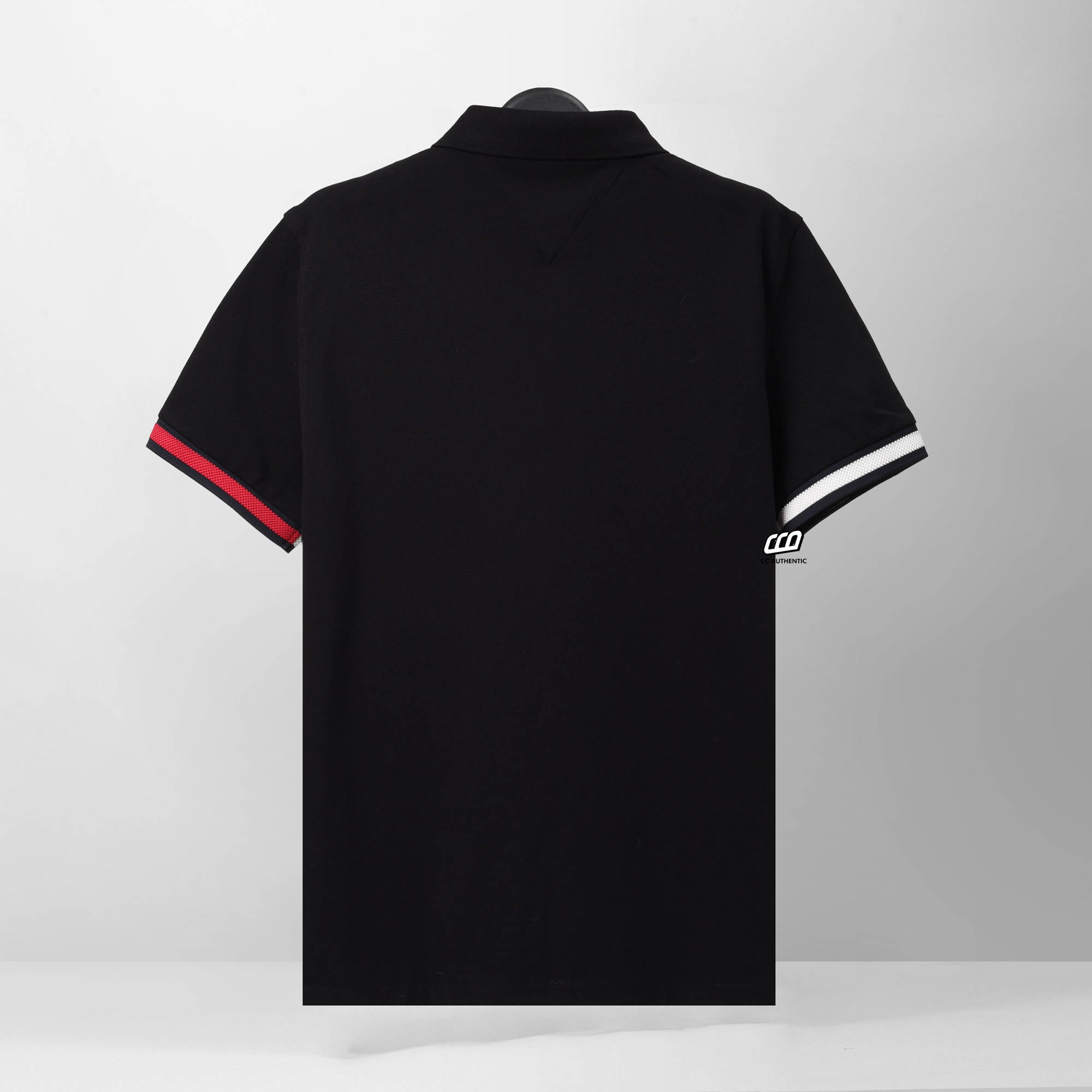 TOMMY HILFIGER FLAG CUFF POLO SHIRT - BLACK
