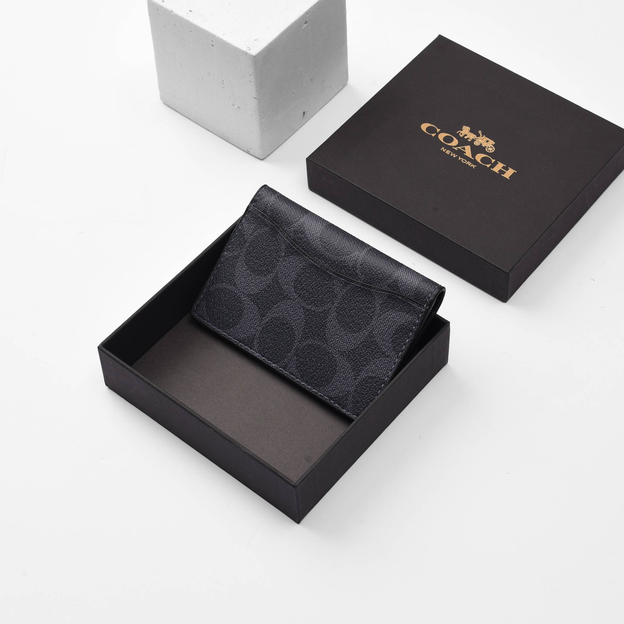 COACH SIGNATURE CANVAS CARD WALLET - NAVY
