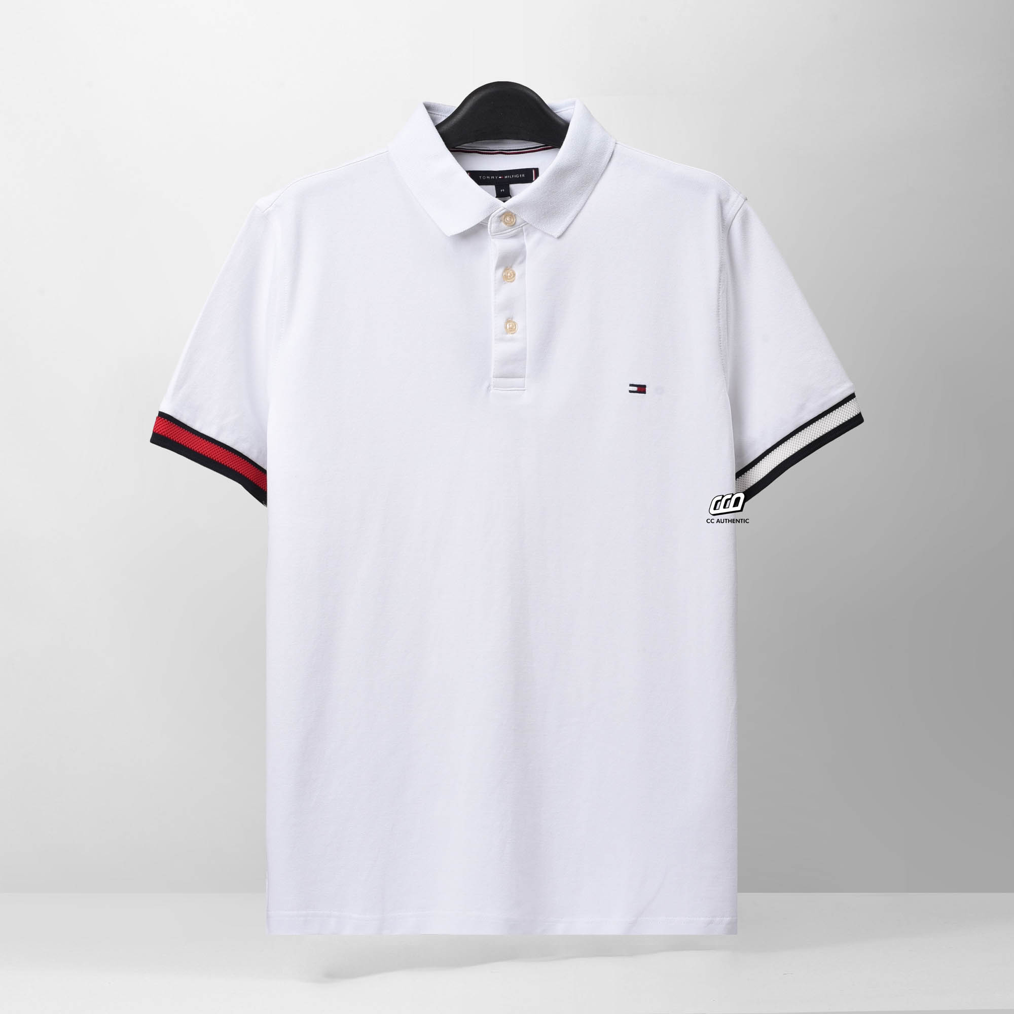 TOMMY HILFIGER FLAG CUFF POLO SHIRT - WHITE
